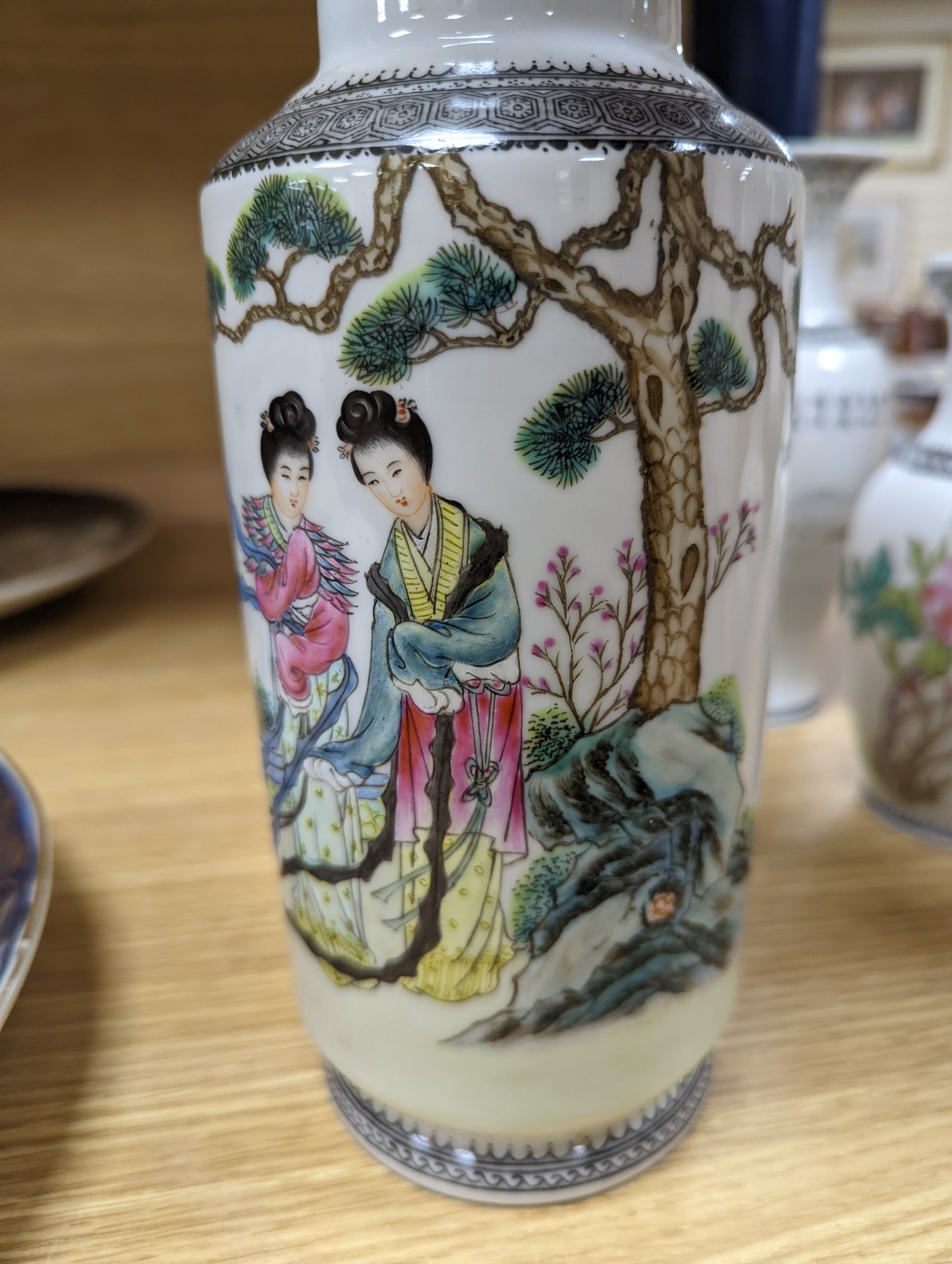 A group of seven Chinese famille rose vases, 20th century